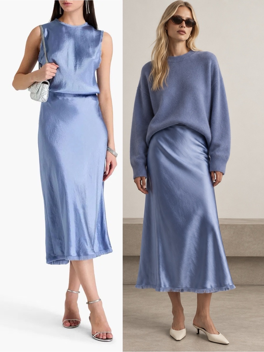 Vince Fray Edge Bias Satin Midi Skirt Azure Gem Blue Size S NWT